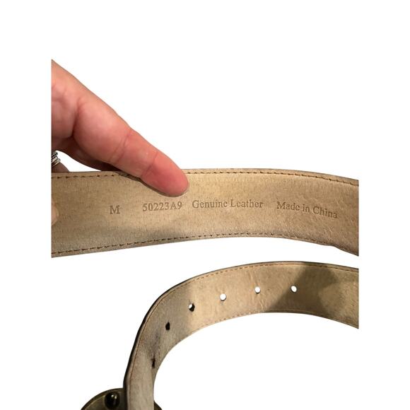 Vintage Y2K Brown Leather Belt Boho Oval Natural Stone Bronze Buckle Sz M - Picture 6 of 7